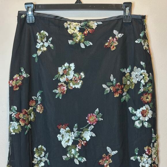 NWT Worthington Black Multicolor Floral Sequin Semi Sheer Midi Skirt Womens Sz 6 - Picture 2 of 10